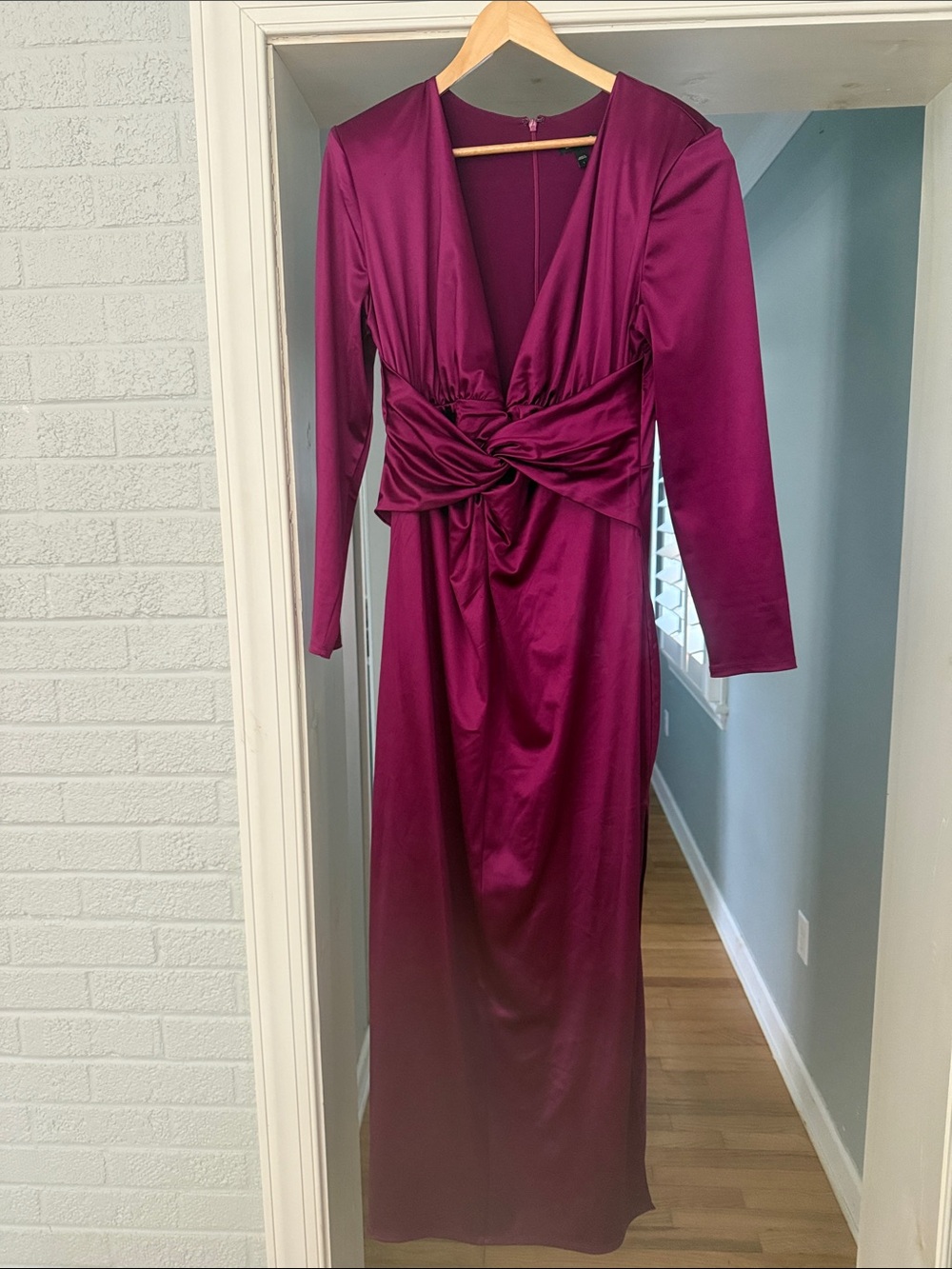 Express Plum Long-Sleeve Twist-Front Evening Gown